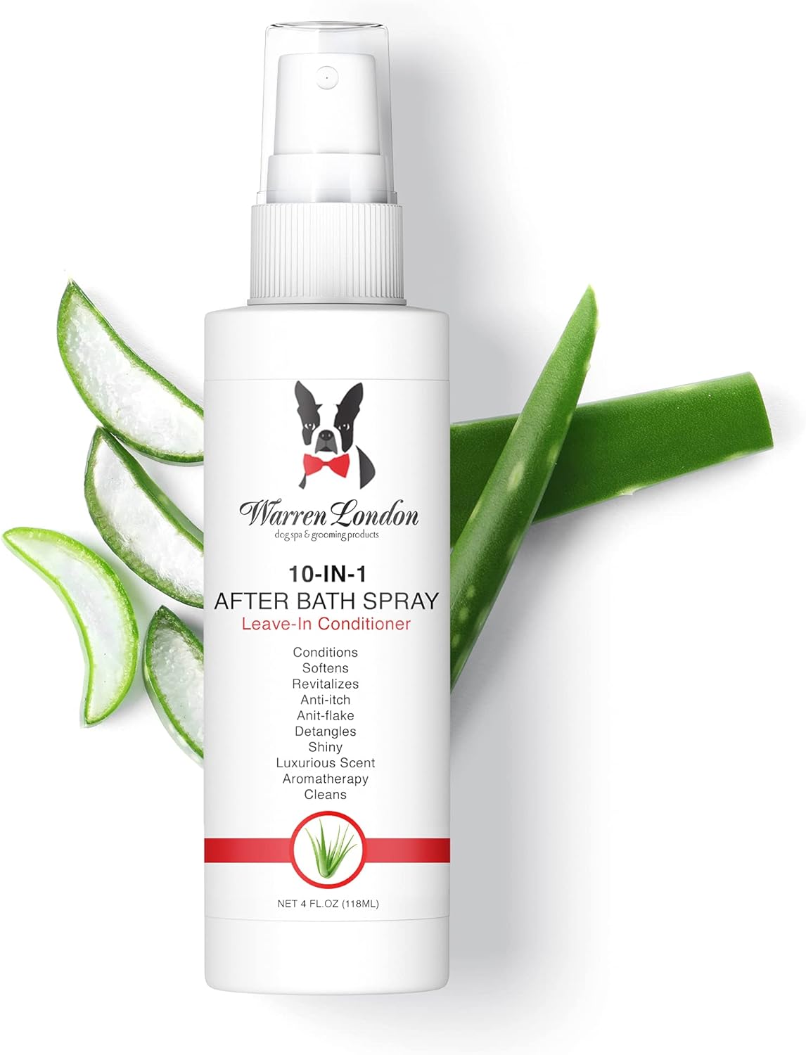 Warren London 10-in-1 After Bath Dog Spray | Leave-in Conditioner & Detangler for Dogs | Aloe Vera, Silk Amino Acids & Green Tea | Fresh Scent | 4oz Travel Size | Made in USA