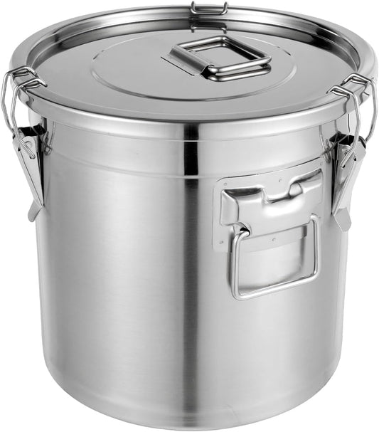 DYNAMI 5.5Gal 304 Stainless Steel Airtight Container with Lid and Locking Clamp,17-38Lbs Metal Bucket Large Stainless Steel Canisters for Kitchen,Dog Food/Bird Seed/Coffee Storage Container(21L)