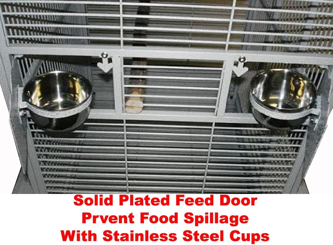 Extra Large Castle PlayTop Parrot Rolling Cage for Large Macaws Cockatoos African Grey Amazon (32" L x 23" W x 66" H WhiteVein)