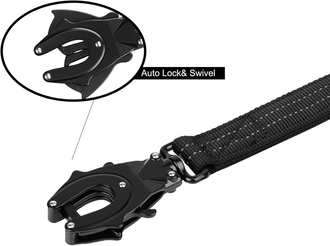 ICEFANG Tactical Dog Leash,K9 Training Walking Bungee Lead with 2 Control Handle,Heavy Duty Quick Release Metal Clasp,Hands Free D-Ring for Medium Large Dogs (6ft,Reflective Black)