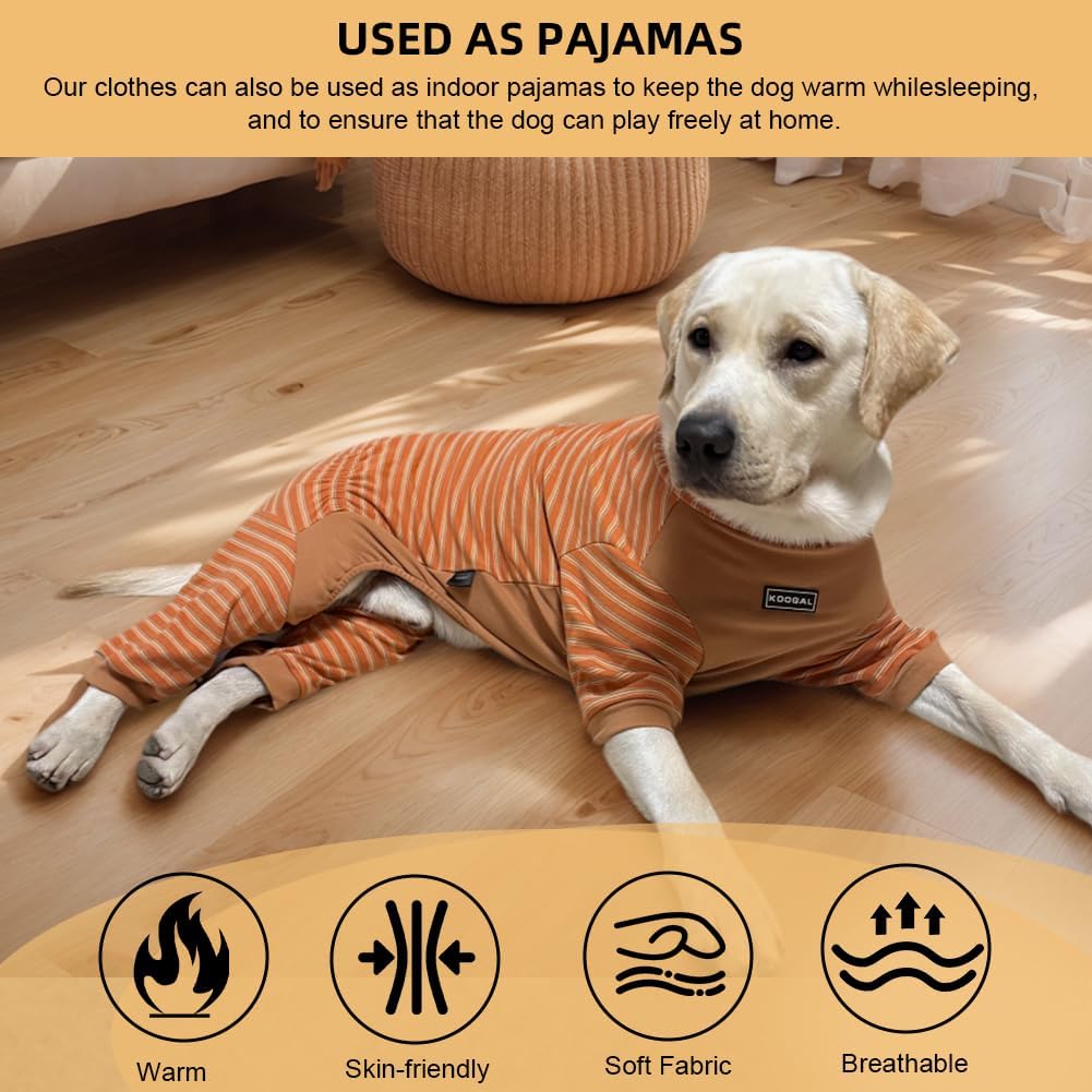 Dog Pyjamas PJS Sweater Clothes and Home Clothing Suitable for Medium to Large Breeds of Dogs, Dog Neutering Suits, Extra-Large Stretch Fabric, Four-Legged (Thickened Orange Stripes, 5XL)