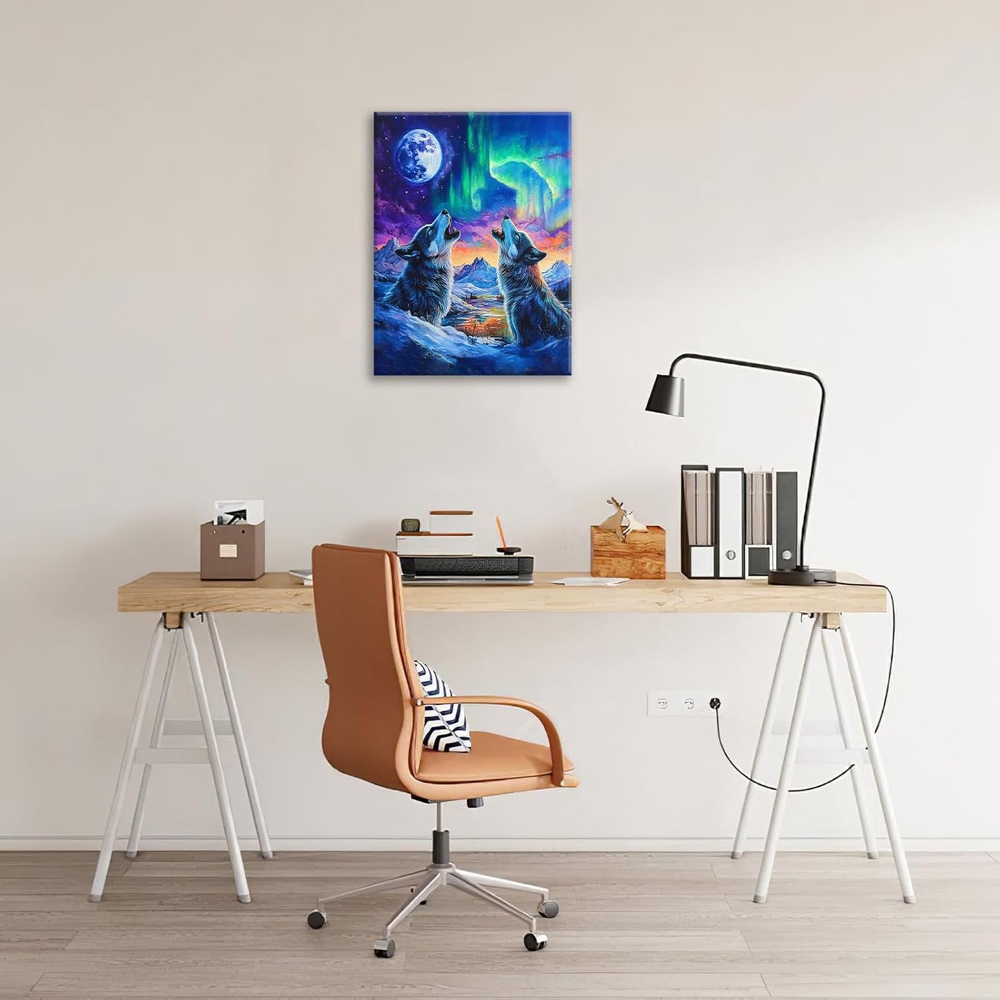 Wolf Wall Art Wolves Canvas Wall Decor Prints Framed Painting Aurora Pictures Gifts Artwork for Bathroom Bedroom Living Dining 16"x20"