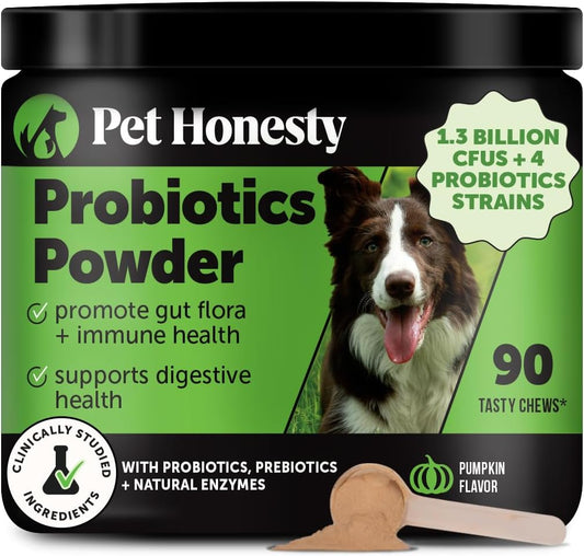 Pet Honesty All-Natural Probiotic & Pumpkin Powder Dog Supplement - Prebiotics, Probiotics, Enzymes & Antioxidants for Healthy Gut Flora, Digestion & Immunity (90 Scoops)