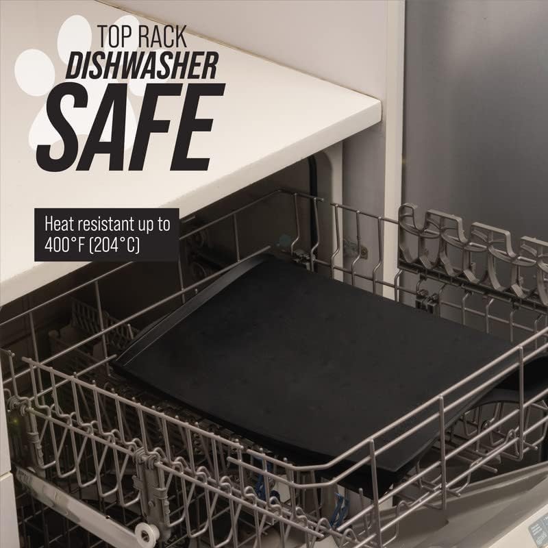 Leash Boss Dog Food Mat for Food and Water Bowls, Waterproof Silicone Pet Feeding Mat for Floors, Extra Tall Raised Edges, Cat and Dog Placemat for Floors, Dishwasher Safe (XL: 25" x 17" - Navy)