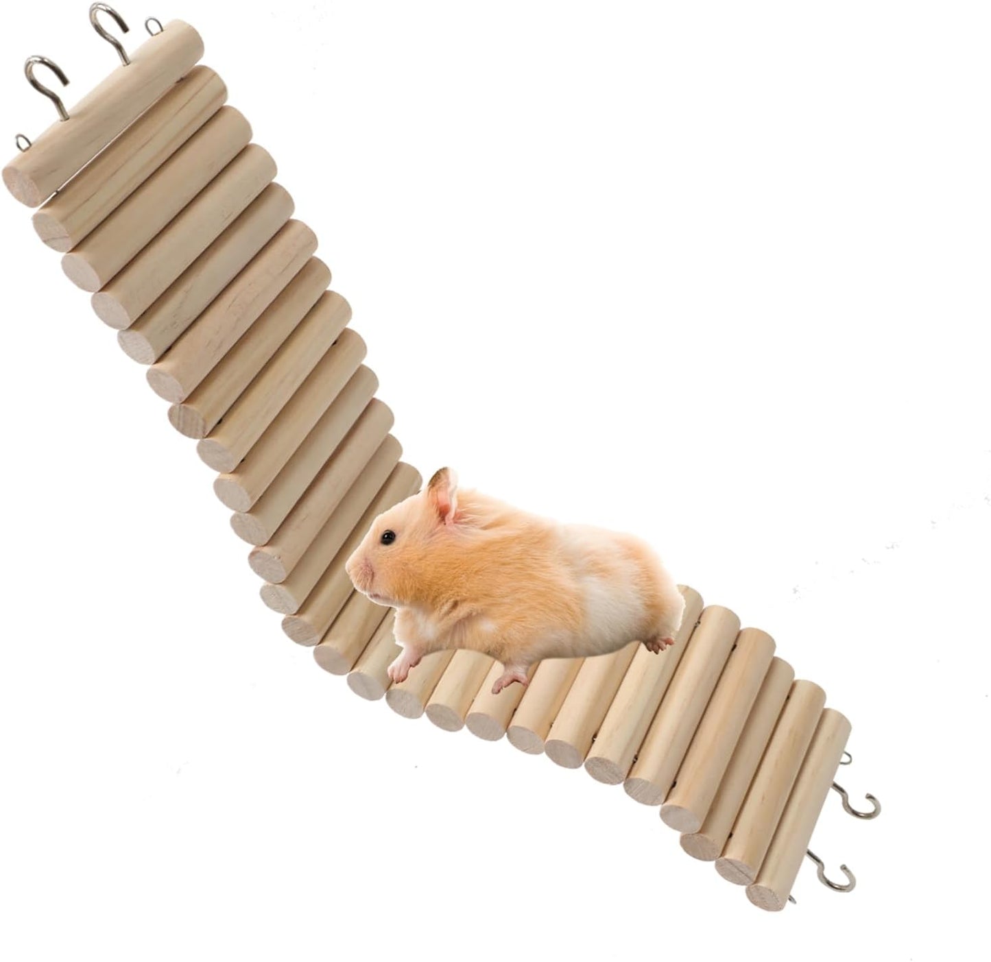 SIMENA Wooden Hamster Suspension Bridge Toy, Hamster Fencing, Natural Climbing Ladder for Dwarf Hamsters, Syrian Hamsters, Mice, Gerbils & Small Pets (Plain, 15.75")