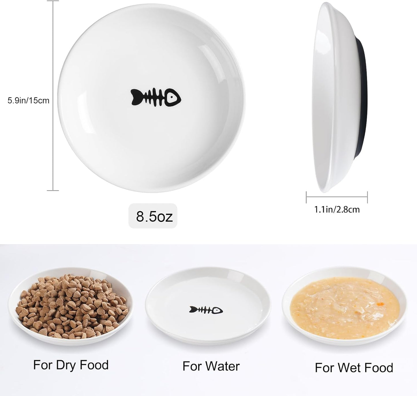 Cat Food Bowl,Healthy Ceramic Cat Bowls for Indoor Cats,Anti Whisker Fatigue Cats Dishes Set,Shallow Wide Kitten Plates for Food and Water,Non-Slip Silicone Bottom,6 Pack