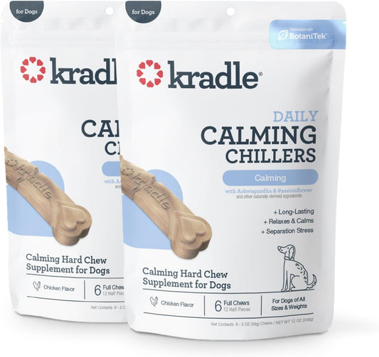 Kradle Chillers Hard Chews for Dogs - GABA L-Theanine - Occasional Anxiety Support - Chicken Flavor - 12 Hard Chews