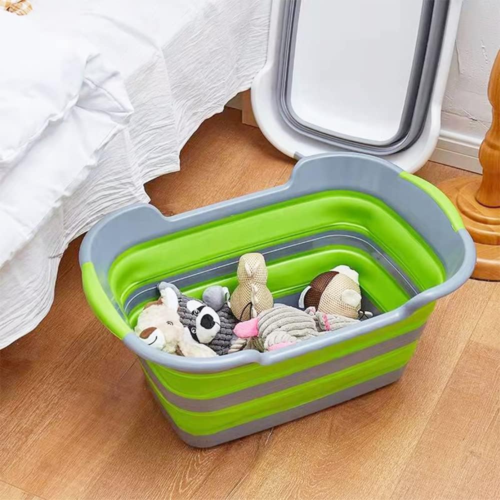 Multipurpose Collapsible Pet Bathtub with Drainage Hole for Puppy Small Dogs Cats, Portable Laundry Basket-Foldable Bathing Tub-Storage Organizer, 7.1 Gal/27L (Green,1)