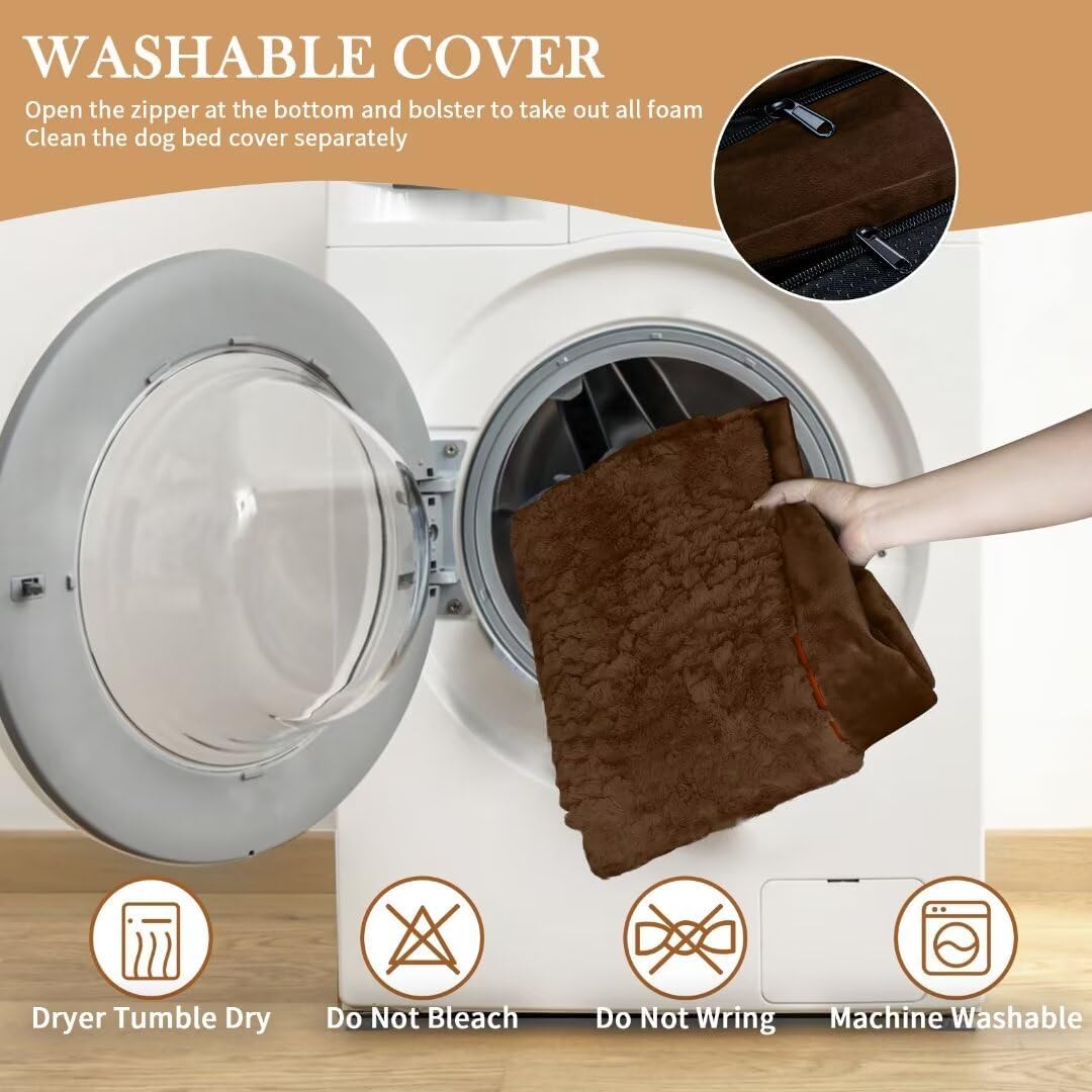 Comfort Expression Large Dog Beds Orthopedic Foam, Waterproof Dog Beds for Dogs, Comfy Pet Bed Sofa with Washable Removable Cover & Non-Slip Bottom(Large,Chocolate Brown)