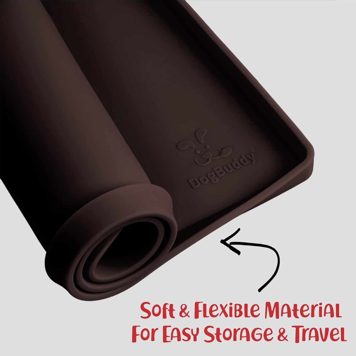 DogBuddy Dog Food Mat – Waterproof Dog Bowl Mat for Food and Water, Silicone Pet Feeding Mats for Floors, Non-Slip Placemat with High Edges for Dogs Bowls, Puppy Essentials (L: 24" x 16", Coffee)