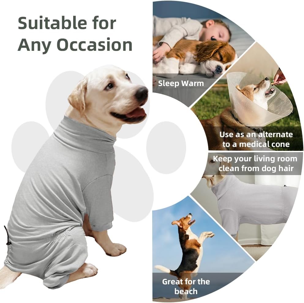 Dog Pyjamas PJS Sweater Clothes and Home Clothing Suitable for Large to Giant Breeds of Dogs, Dog Surgery Recovery Suit, Extra-Large Stretch Fabric, Four-Legged Clothes(Thin Gray, 6XL)