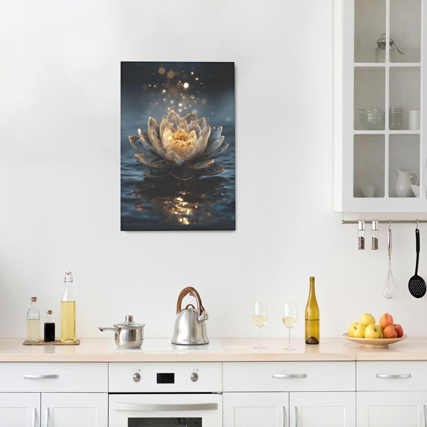 Zen Lotus Canvas Wall Art Mystical Lotus Bloom in Water Aesthetic Pictures Wall Decor Modern Meditation Spiritual Painting Print Framed Artwork Decorations Gifts for Yoga Spa Room Bathroom 16"x24"