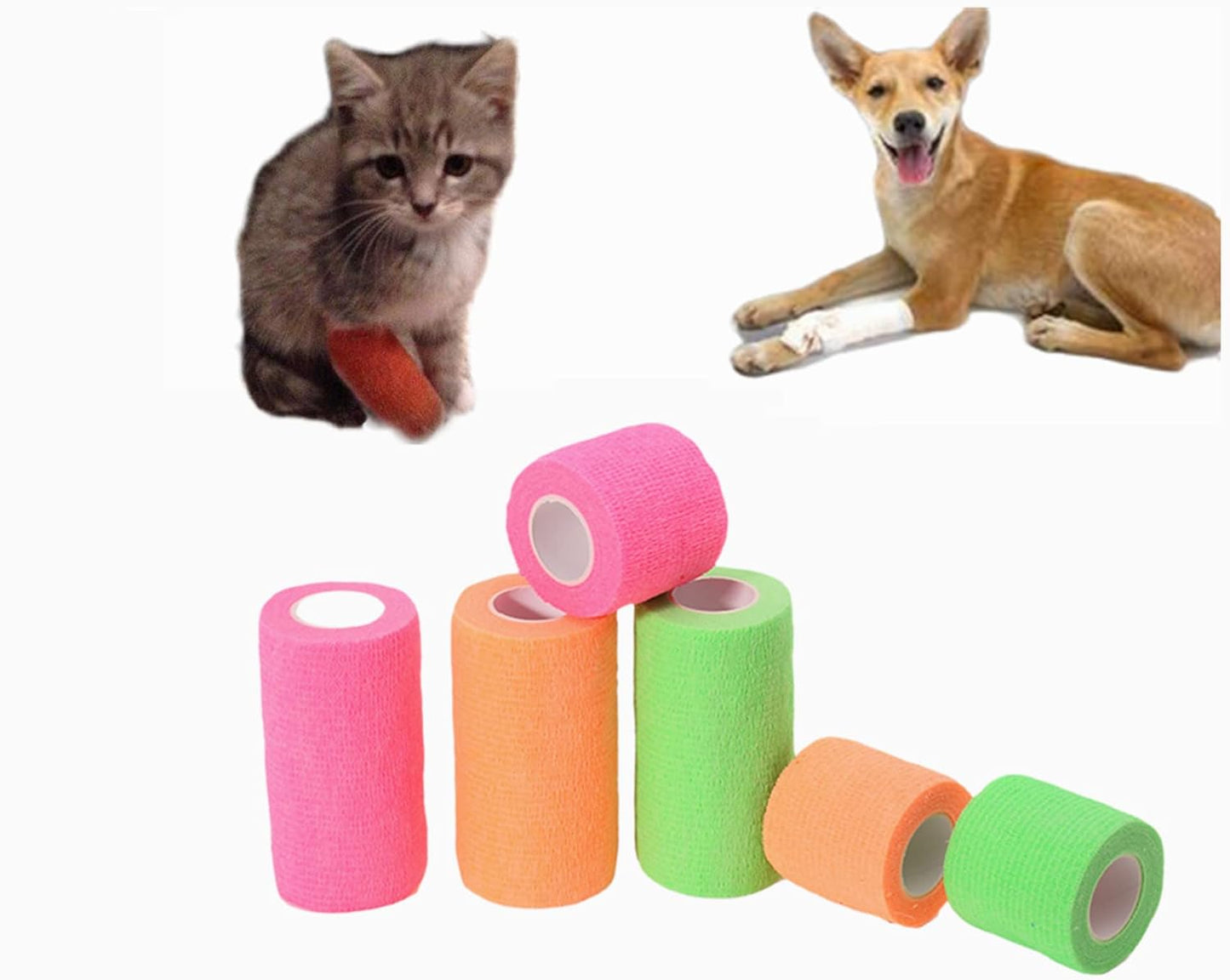 6 Pack 1" x 5 Yards Self Adhesive Bandage Wrap Breathable Cohesive Vet Wrap for Pets, Elastic Self-Adherent Tape for Sports, Wrist, Ankle (Mixed Colors)