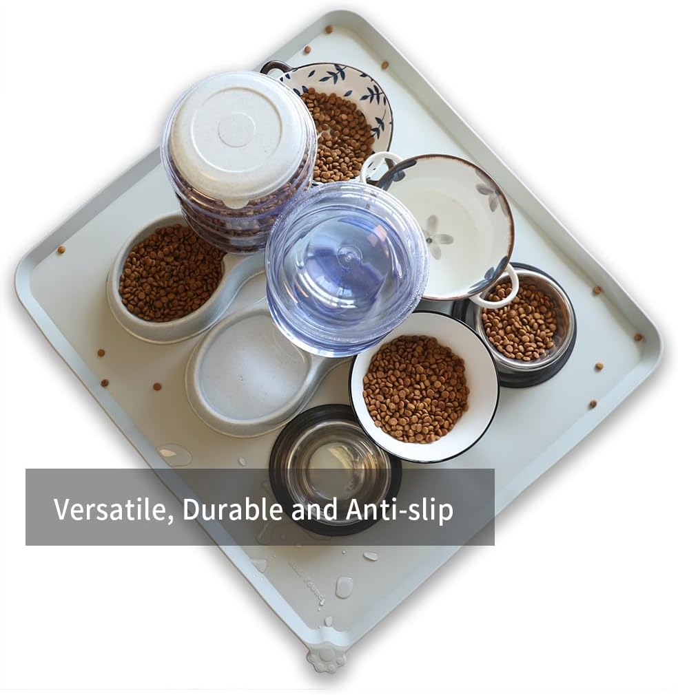 Hoki Found XX-Large Silicone Pet Food Mats Tray - Non Slip Pet Dog Cat Bowl Mats Placemat - Pet Water Mats for Carpet -Dog Pet Cat Feeding Mat - Waterproof Dog Cat Food Mats -Battleship