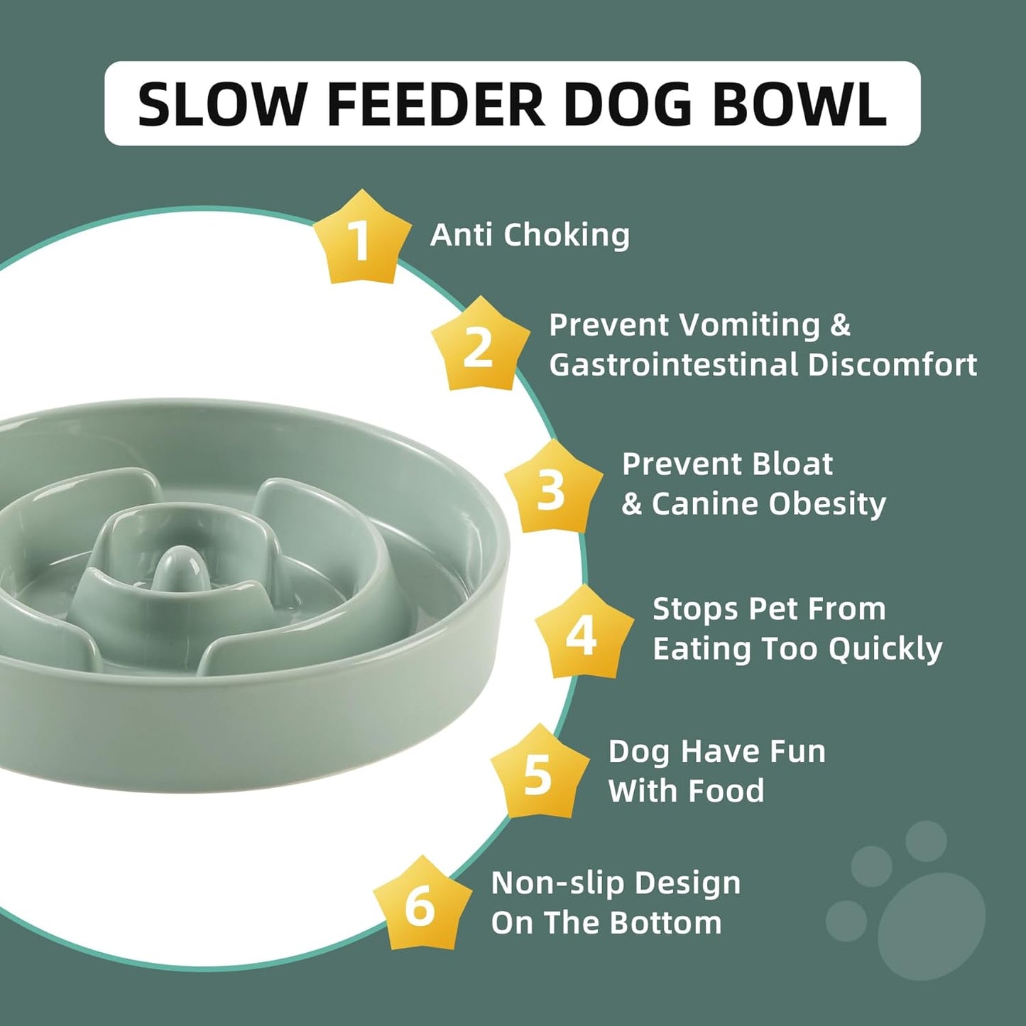 8.2inch Ceramic Slow Feeder Dog Bowl for Medium and Large Breed, Puzzle Dog Food Dish, Anti-Gulping, Pet Slow Feeder, Stop Bloat, Preventing Choking (Single Bowl-Light Green)