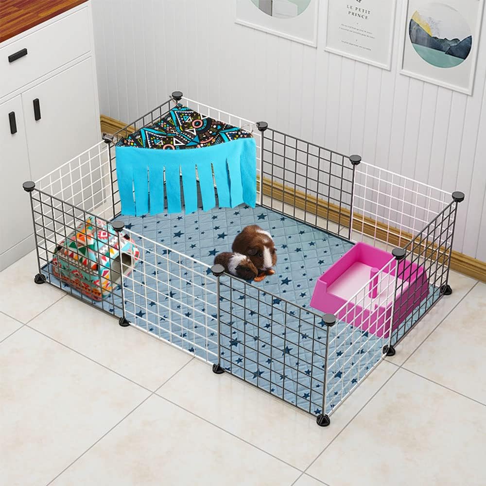 RIOUSSI Guinea Pig Hideout Hideaway Corner Fleece Toys Cage Accessories with Reversible Sides, Geo/Gray+Blue, 2 Pack