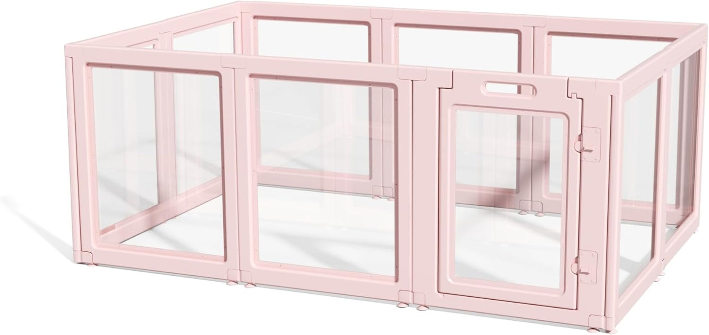 DIY Clear Acrylic Dog Playpen House,Quick Easy Assembly and Disassembly,Strong Floor Suction,Indoor and Outdoor Use,Easy Cleansing Puppy Fence (Skin Pink, 30.3" H, 10PCS)