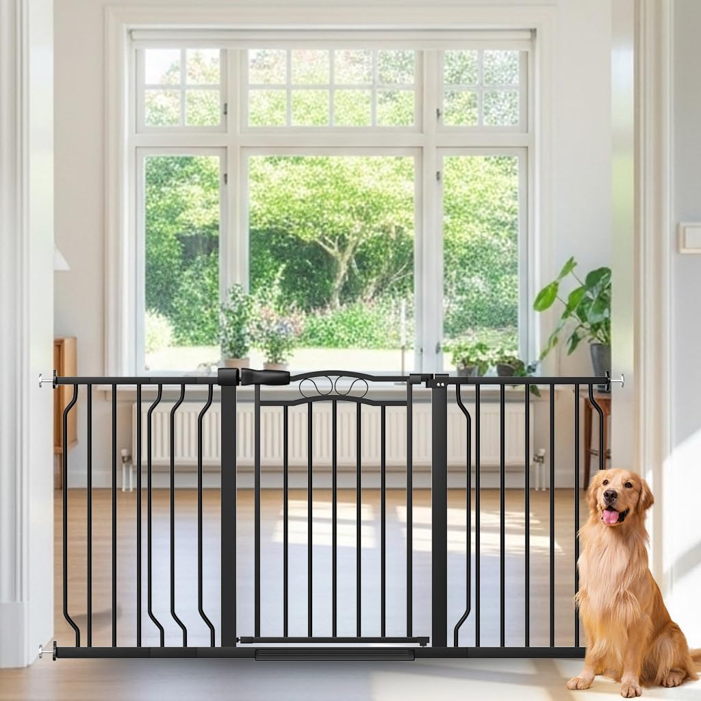 53.1-62.5 Inch Extra Wide Baby Gate, Pressure Mounted Dog Gate Indoor, Walk Thru Pet Gate for Cat Dog Child,Pet Gates for The House Doorway Black