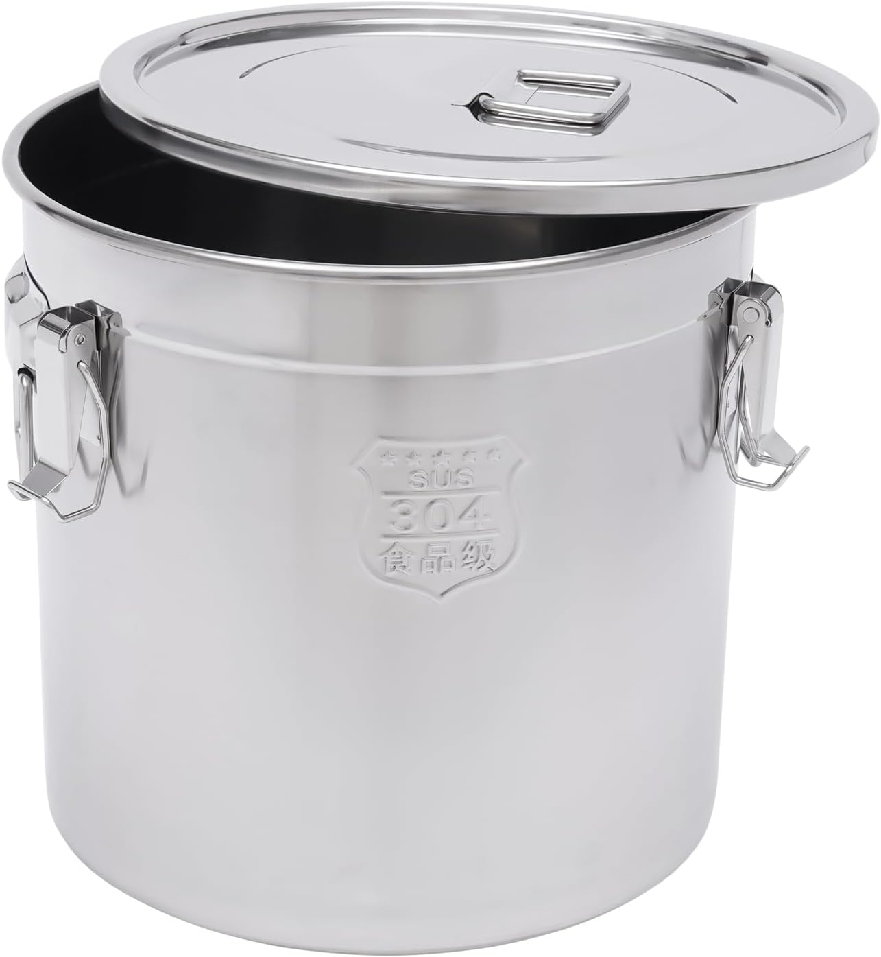 DYNAMI 8.7Gal 304 Stainless Steel Airtight Container with Lid and Locking Clamp,28-60Lbs Metal Bucket Large Food Storage Container Stainless Steel Milk Can,for Rice, Flour,Oil,Soup(33L)