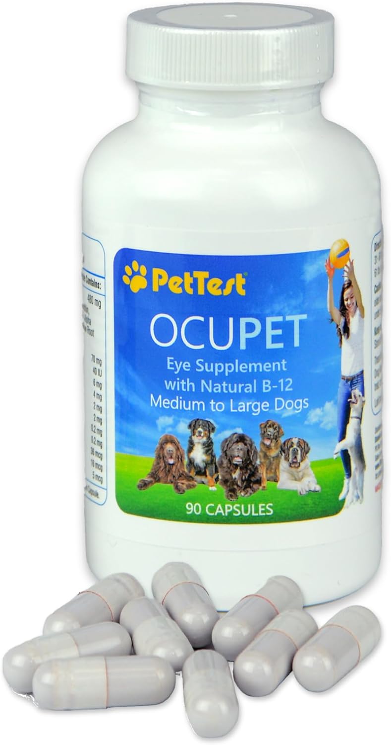 Ocupet Advanced Vision and Eye Health Supplement for Medium to Large Dogs Packed with Natural B12, Grape Seed Extract and Lutein to Support Pets with Diabetes or Eye Related Conditions-90 Capsules