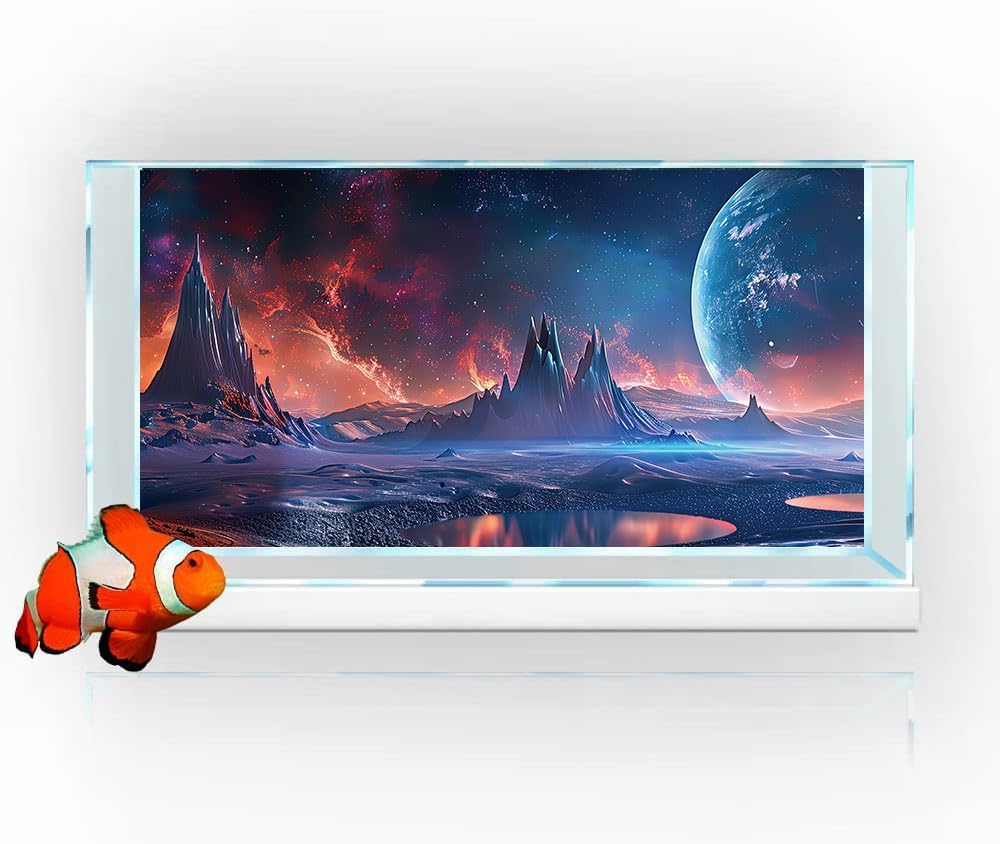 Scarlet Cosmic Aquarium Background,Cool Galaxy Parallel Space Themed Fish Tank Background, Tropical Desert Terrarium Background 30X18IN with 8 EVA Double-Sided Tape