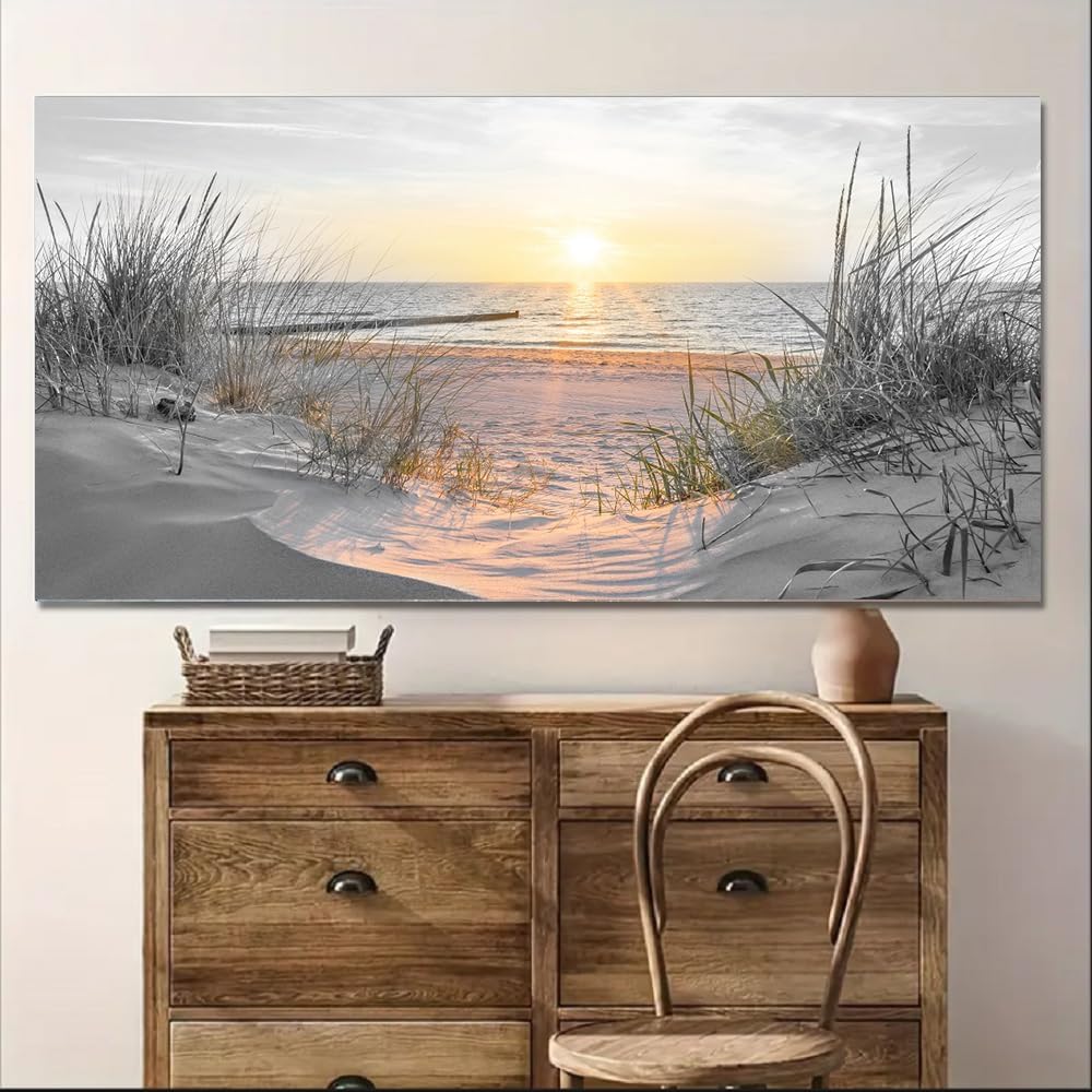 Yxbhhym-Beach Wall Art Prints Sunset Black and White Wall Art Coastal Wall Decor Ocean Picture for Living Room Wall Art Bedroom Seascape Artwork Sea Scene Painting Modern Bathroom Office Decor