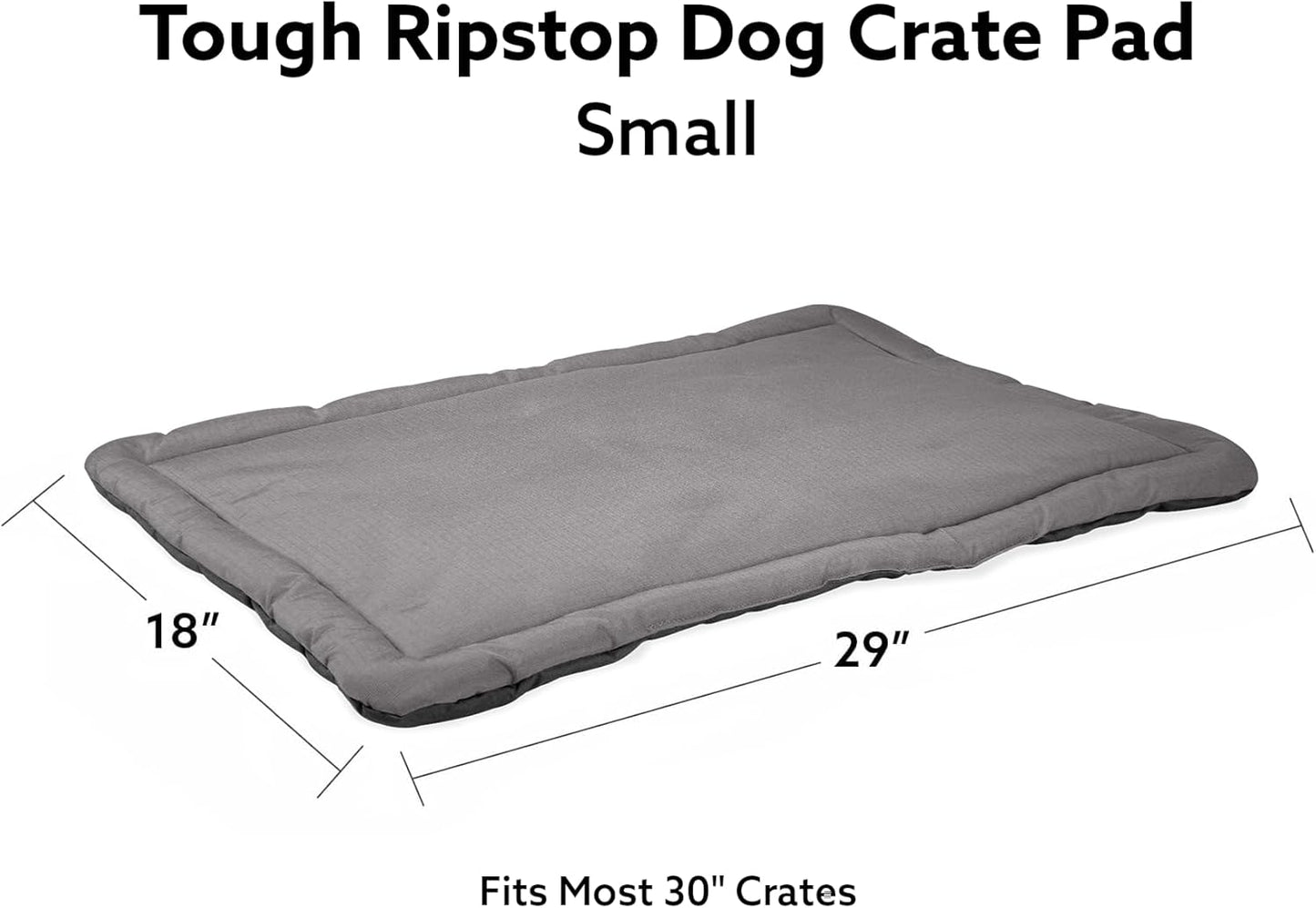 K9 Ballistics Tough Ripstop Dog Crate Pad - Durable & Machine Washable with Non-Skid Bottom and 120-Day Warranty, Fits 30" Wire Crates - Small, Light Gray Velvet