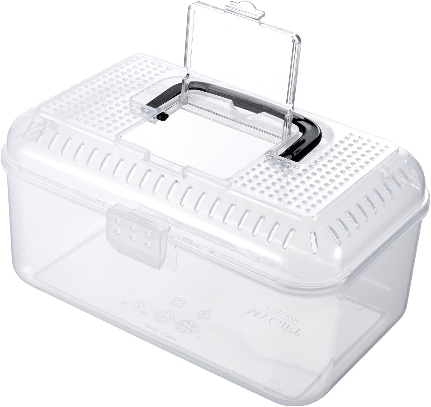 MyGift 9.5 x 6 Inch Clear Portable Insect Reptile Terrarium Tank with Black Carrying Handle, Transparent Travel Carrier for Insects Arachnids Amphibians Small Reptiles