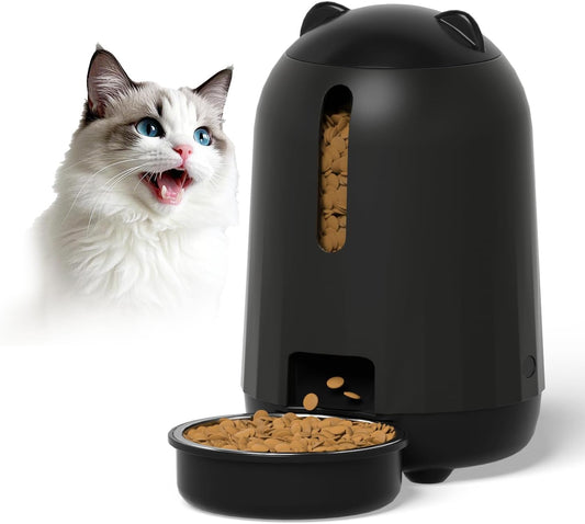 PAPIFEED Automatic Cat Feeder, 3L Timed Cats Food Dispenser with Dual Power Supply, Auto Pet Feeder with Programmable Portion Control for Cats and Small Dogs, Black