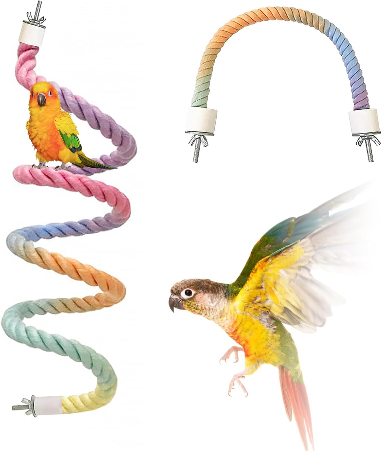 2pcs Gradient Colorful Bird Rope Perch Stand,Bird Cage Climbing Rope Toys Accessories,Bendable Climbing,Parakeet Lovebirds Cockatiels Budgies Play (15.7'',39.3''D)