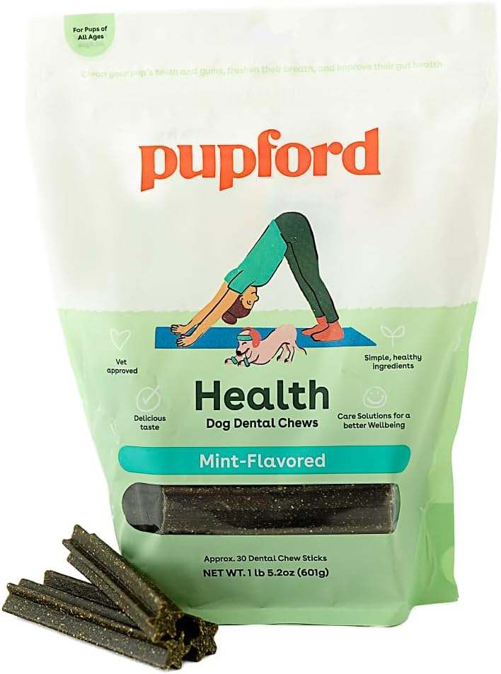 Pupford Dental Chews for Dogs, All-Natural 4-Inch Sticks for Plaque, Tartar & Bad Breath, Grooved Texture, Limited Ingredients, Made in USA (30 Count)