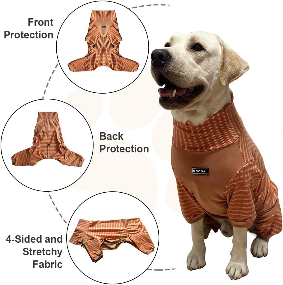 Dog Pyjamas PJS Sweater Clothes and Home Clothing Suitable for Small to Medium Breeds of Dogs, Dog Neutering Suits, Extra-Large Stretch Fabric, Four-Legged (Thickened Orange Stripes, L)