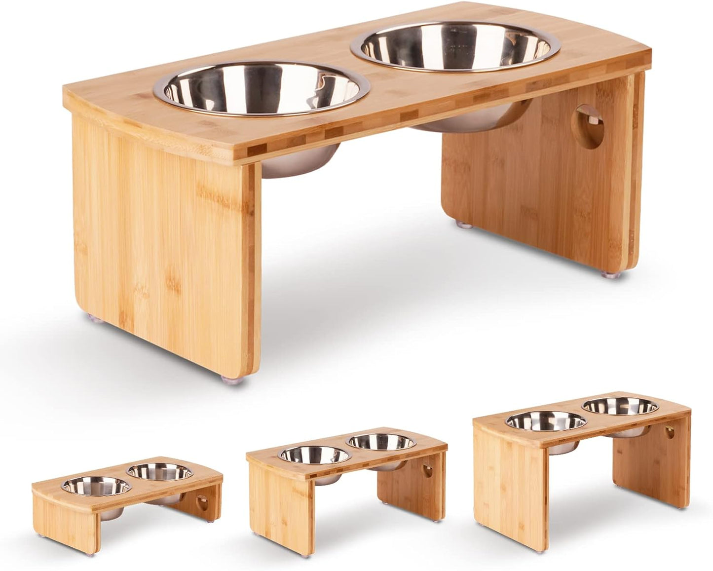 Elevated Dog Bowls, Bamboo Raised Dog Bowl for Medium Dogs, with 2 Stainless Steel Bowls (7'' Tall-30 oz Bowl)