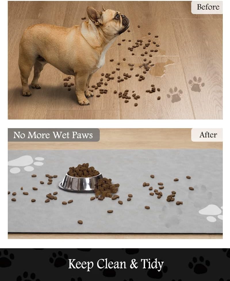 Pet Feeding Mat-Absorbent Dog Mat for Food and Water Bowl-No Stains Quick Dry Water Dispenser Mat-Dog Accessories Pet Supplies-Bowl for Messy Drinkers（LIGHTGREY,16"x24"