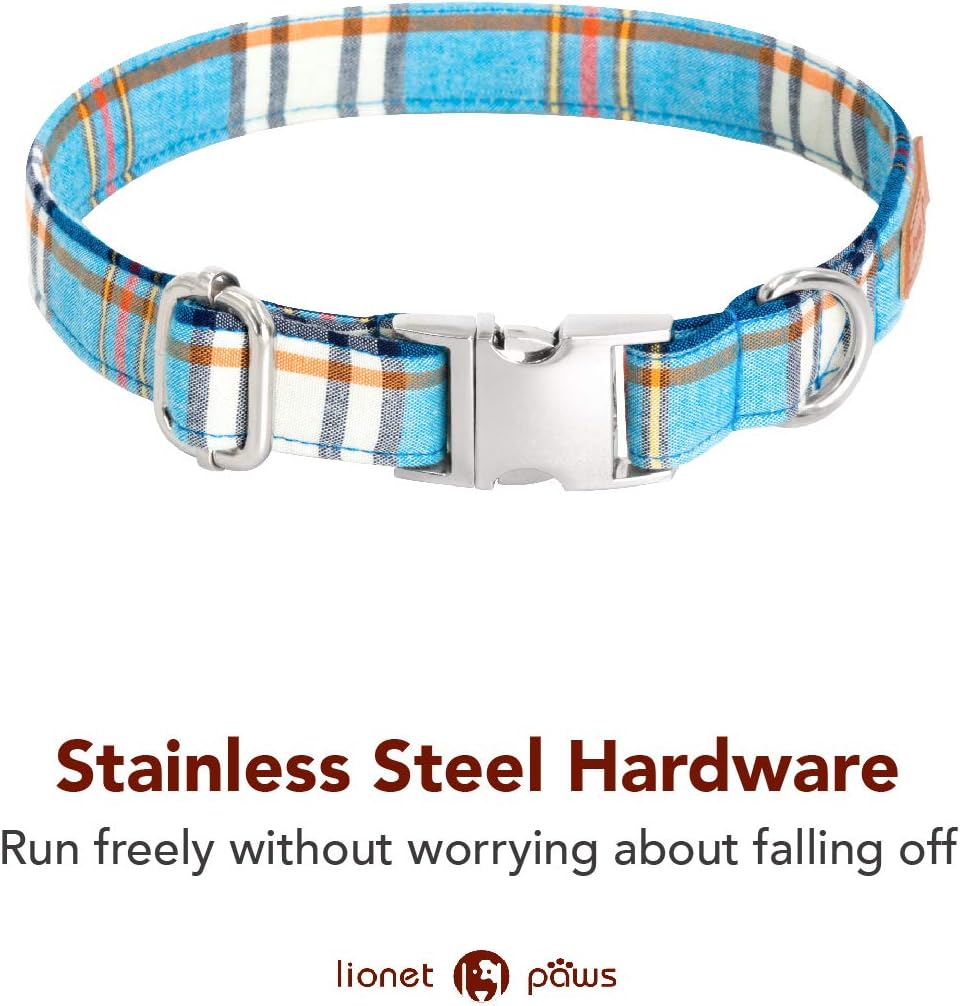 Lionet Paws Boy Dog Collar with Bowtie, Comfortable Adjustable Cute Blue Plaid Bow Tie Collar for Male Puppies and Cats Gift, XXS, Neck 7-11 inches