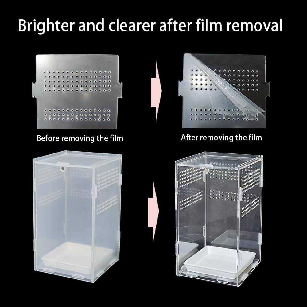 Acrylic Jumping Spider Enclosure,Reptile Enclosure,Bug Habitat, for Small Tree Dwelling Reptiles,Arboreal Tarantula Enclosure, Spider Terrarium Kit,Plastic Terrarium(4.7" X 4.7" X 8")