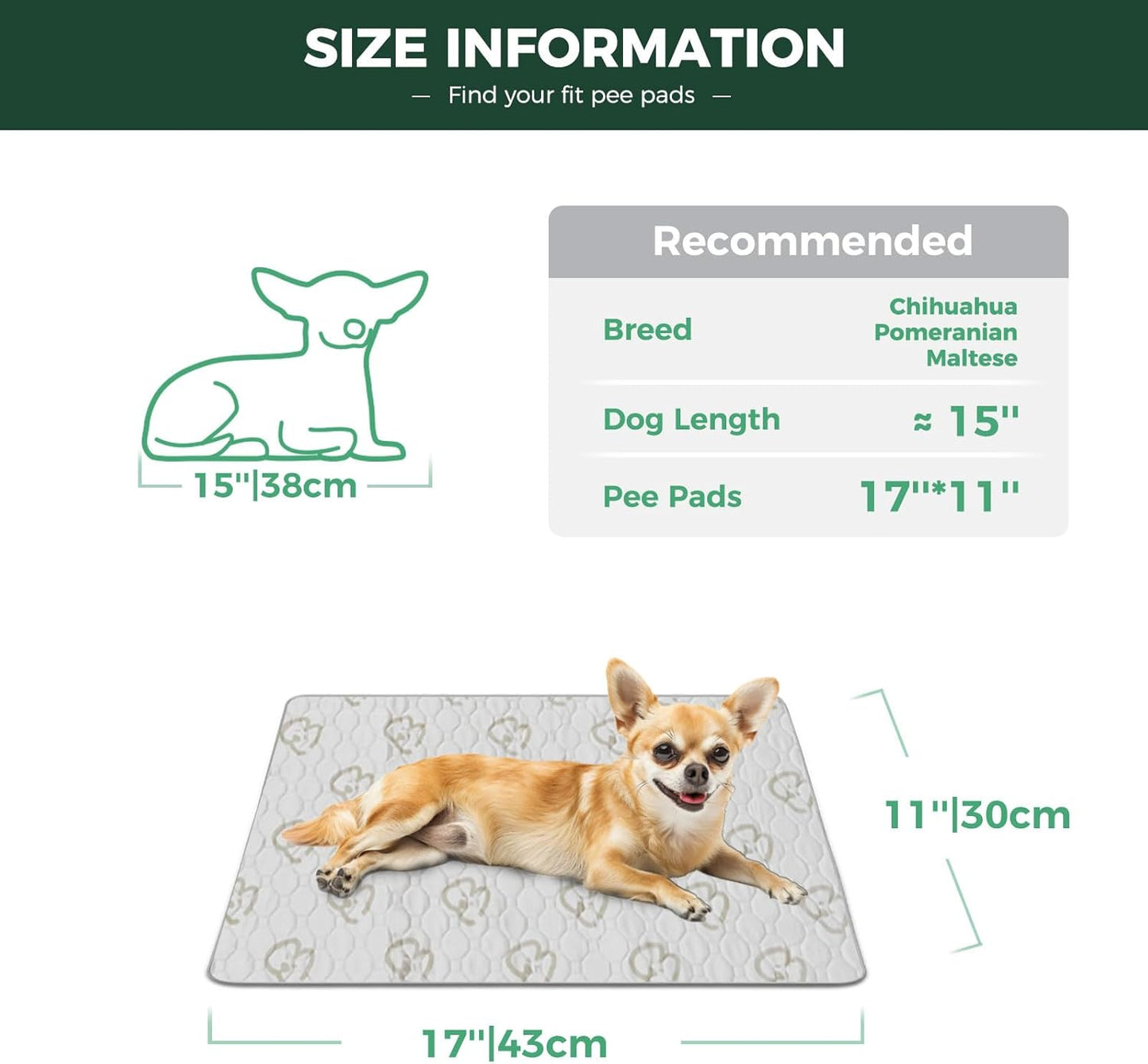 FXW Washable Pee Pads for Dogs, Puppy Pads with Super Absorbent, Specifically Designed for 18inch Cages, 17" × 11" Rectangle, Khaki, 2 Packs