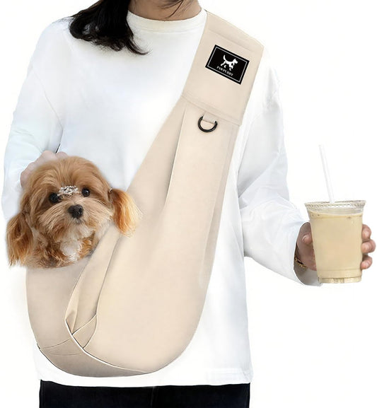Dog & Cat Carrier Sling, Adjustable Soft Padded Shoulder Puppy Carrier, Hands-Free Dog Carrier Bag with Double Safety Buckles Premium Material for Outdoor Travel (Apricot, M)