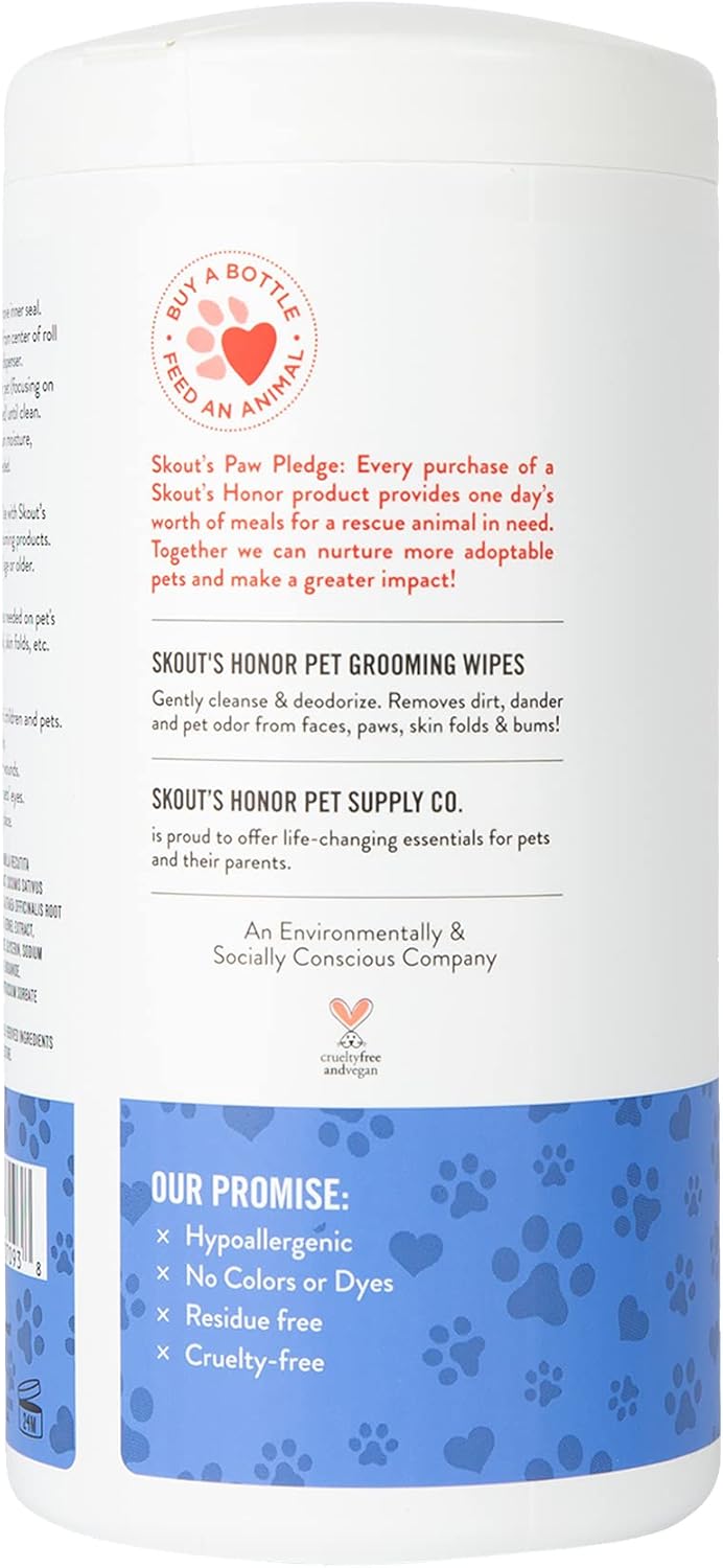 SKOUT'S HONOR Pet Grooming Wipes for Dogs and Cats - Deodorizing, Plant-Based, Biodegradable, Fragrance-Free - for Paws, Faces, Skin Folds & Bums, 80 Count, 2-Pack