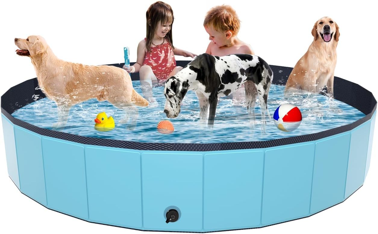 YSJILIDE Portable Dog Pool PVC Pet Swimming Pool Bathtub Collapsible Dog Pool, Hard Plastic Pool for Pets to Swim and Bath (XXL-71"x 12" Blue)