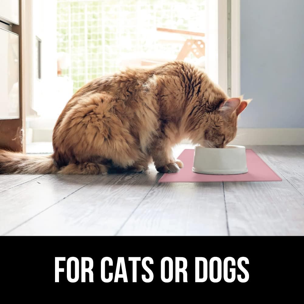 GORILLA GRIP 100% Waterproof Raised Edge BPA Free Silicone Pet Feeding Mat, Dog Cat Food Mats Contain Spills Protects Floors, Placemats for Cats and Dogs Water Bowl, Pets Accessories 23x15 Pink