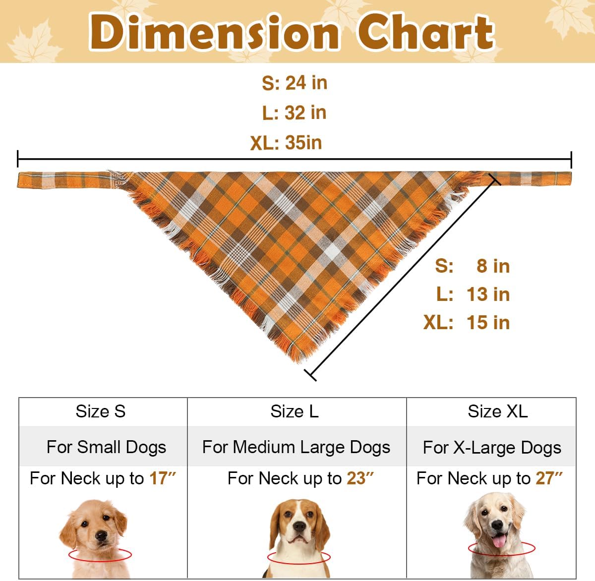 Kytely 2 Pack Fall Dog Bandanas X-Large Thanksgiving Dog Bandana Orange Plaid Pet Scarf for Boy and Girl Triangle Bibs for Large XL Dogs