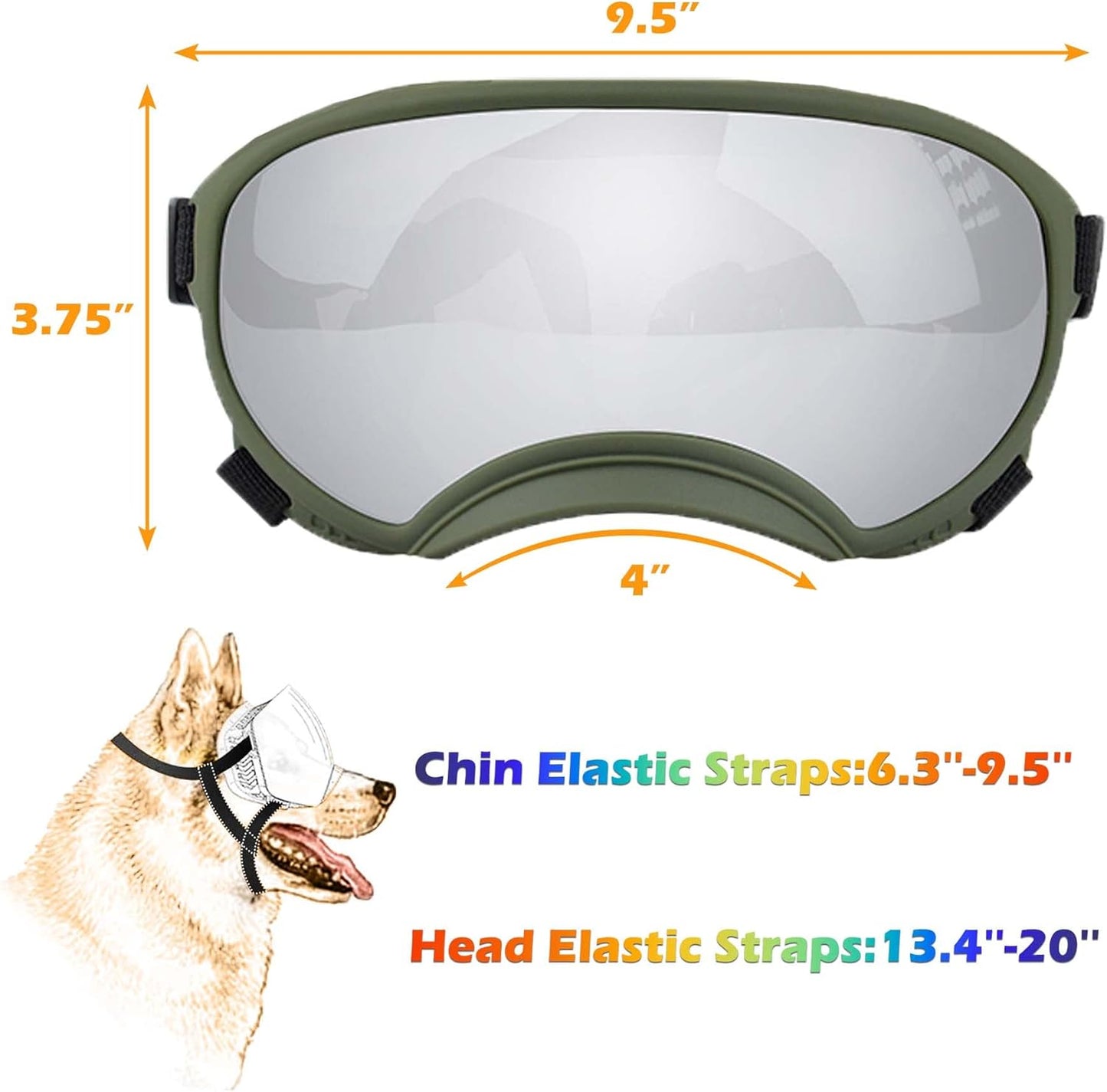 Winproof Large Dog Sunglasses with Adjustable Strap, UV Protection, Soft Goggles for Medium-Large Dogs