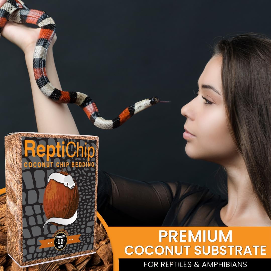 ReptiChip Reptile Bedding Loose Coconut Chip 36 Quart 4 Pack Coco Husk Substrate Mulch for Snake Habitat, Ball Python Terrarium, Turtle Tanks, Tortoise Enclosure