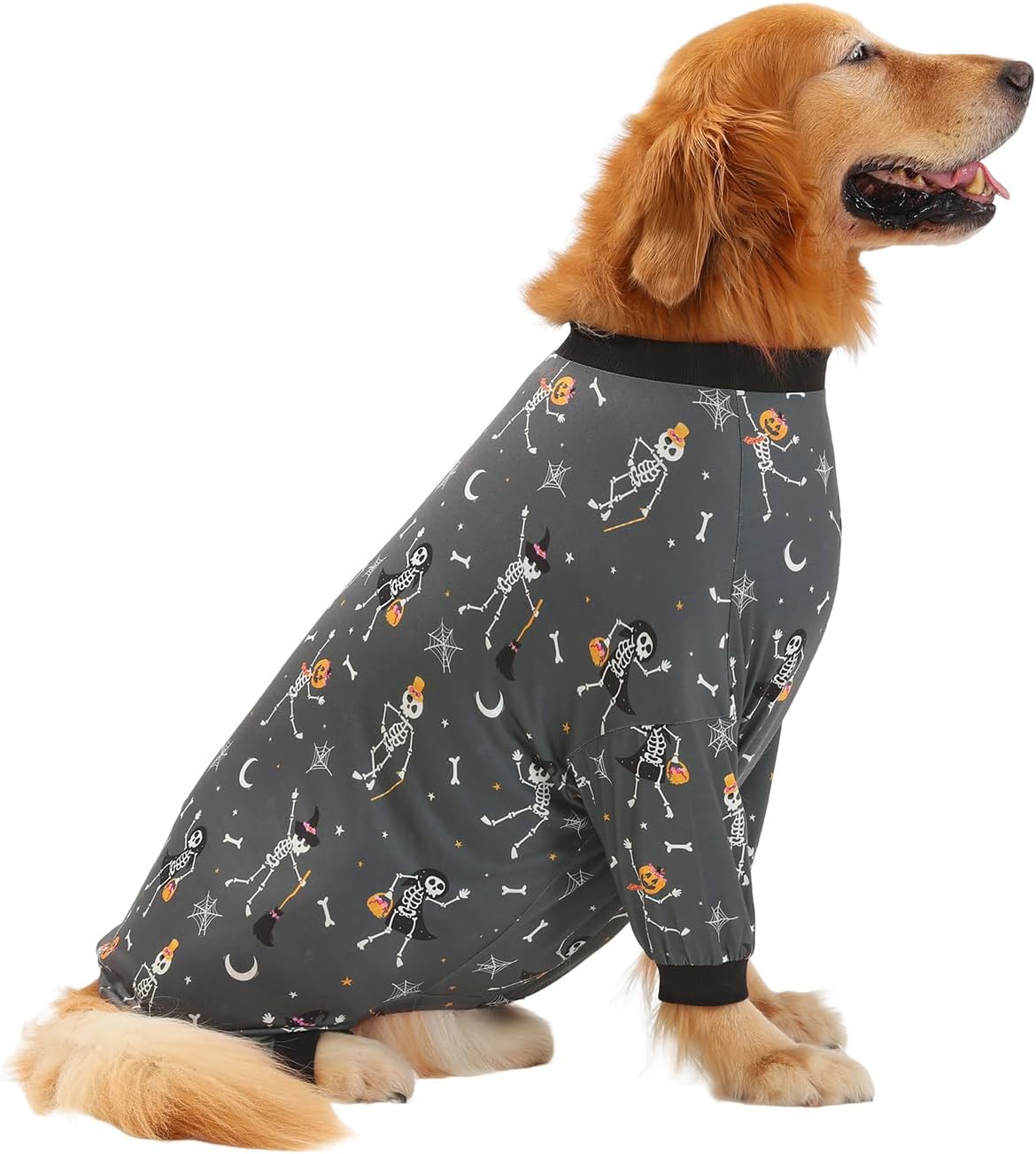 HDE Dog Pajamas One Piece Jumpsuit Lightweight Dog PJs Shirt for M-3XL Dogs Skeleton Bones - XL