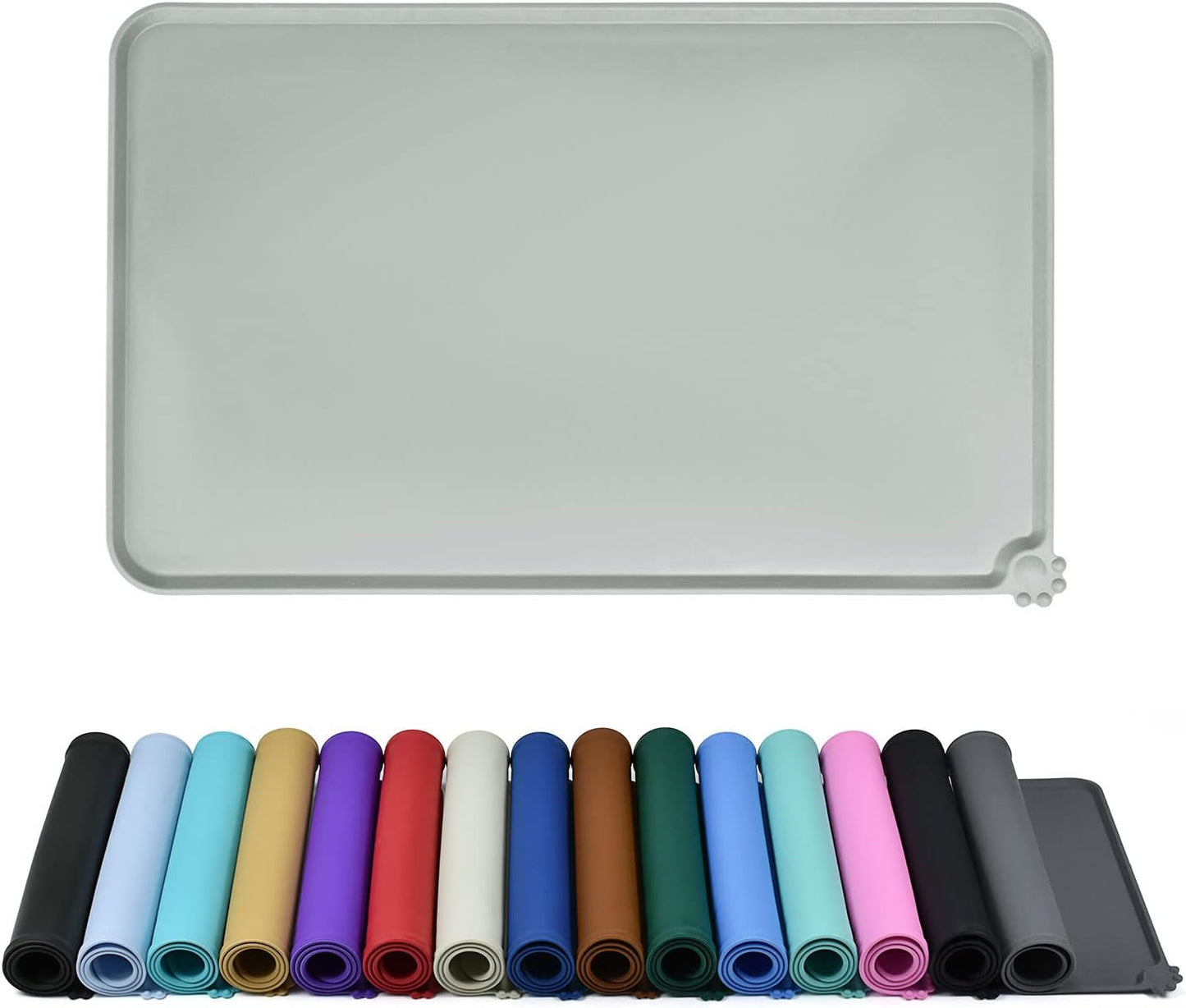 Waterproof Pet Feeding Mat with High Raised Edges, Heavier and Thicker Placemats for Cat Dog Water Bowl with BPA Free, Dogs Cats Food Mats for Messy Drinkers to Prevent Spill and Protect Floors