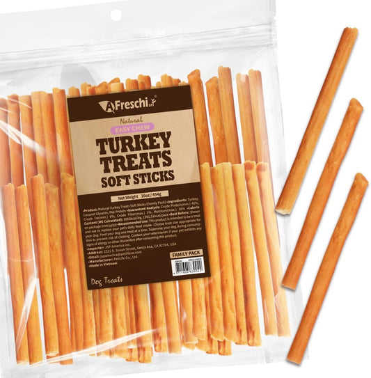 AFreschi Soft Turkey Stick Dog Treats – 16oz, USA-Sourced Trukey, All-Natural, Hypoallergenic, High-Protein, Low-Fat, Healthy & Easily Digestible, Puppy & Training Snack