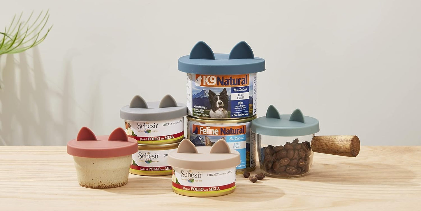 OHMO 2 Pack Cat Food Can Lids, Small Size (3 oz) Silicone Pet Food Can Lids Covers for 3 oz Cat Food Cans, Pink