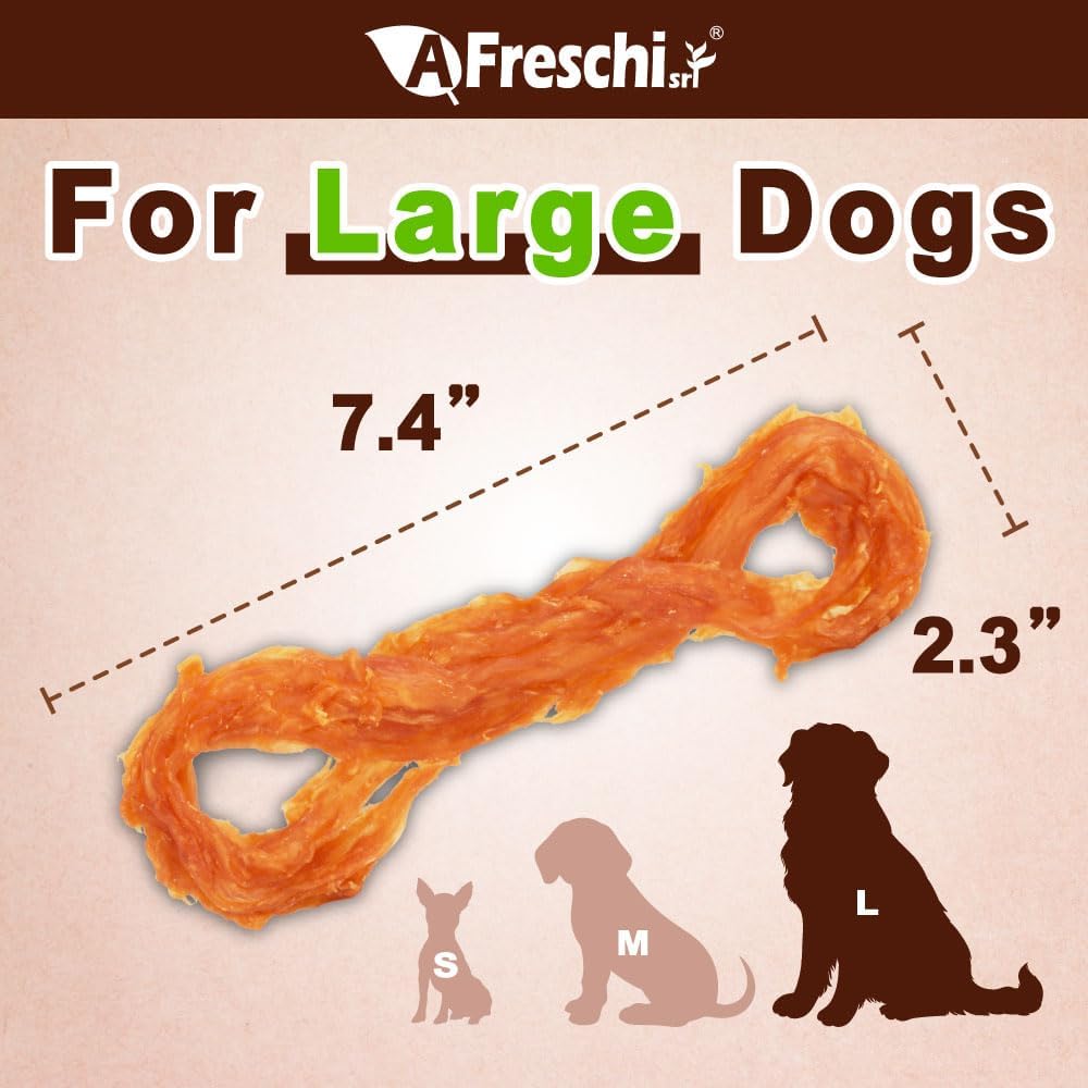 AFreschi Turkey Tendons for Dogs, USA-Sourced, Healthy Dog Treats, Rawhide-Free Puppy Chews, Long Lasting, All Natural, Hypoallergenic Dog Treats for Large Breeds, 2 Count Pack Rope (L)