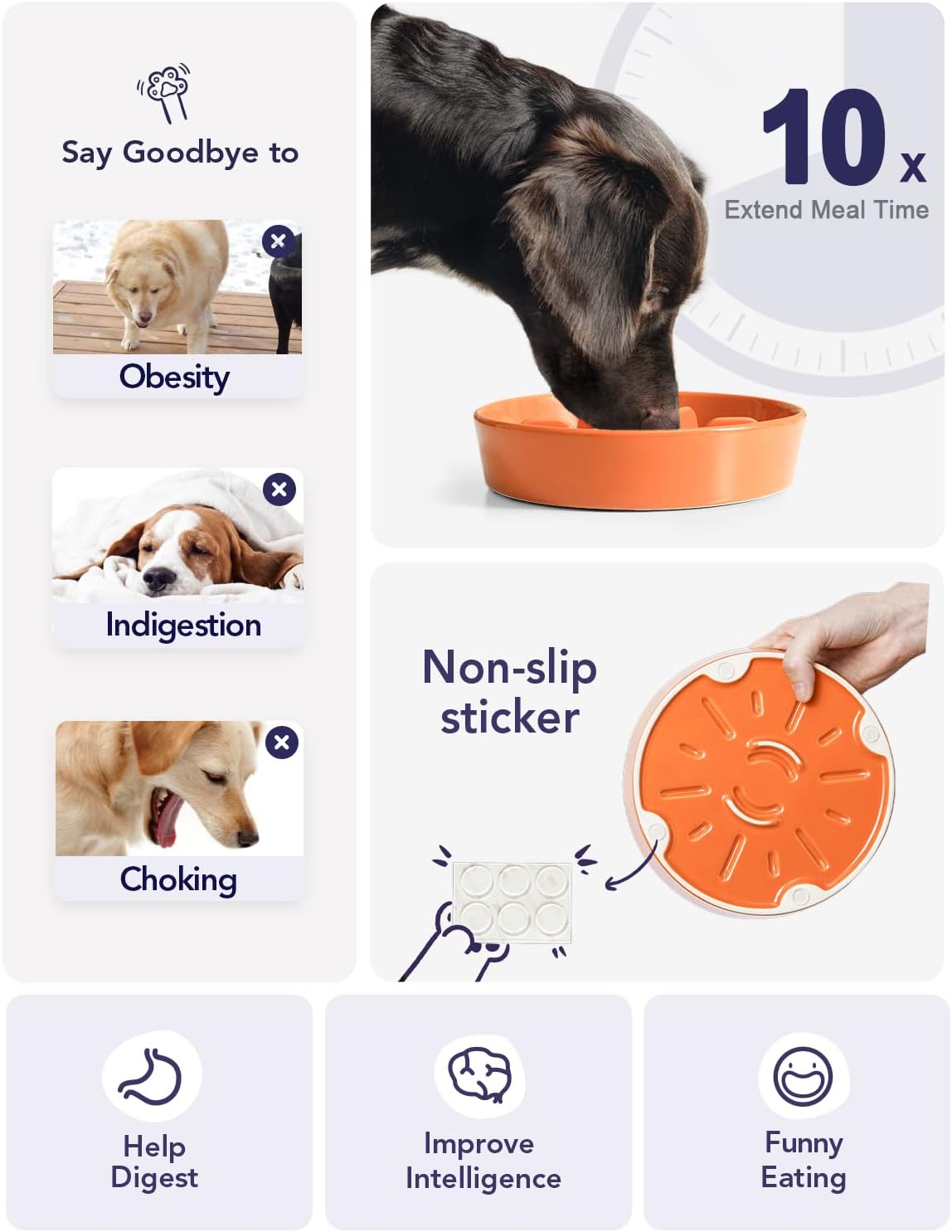 LE TAUCI Dog Bowls Slow Feeder Ceramic, 1.5 Cups Slow Feeding Dog Bowl Small Medium Breed, Puppy Bowl for Fast Eaters, Sun Orange